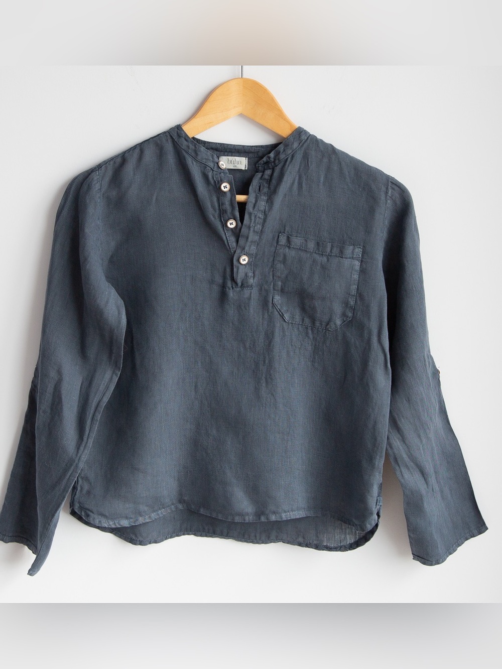 Búho 100% Linen Kurta Shirt Pocket Slate Blue 10Y